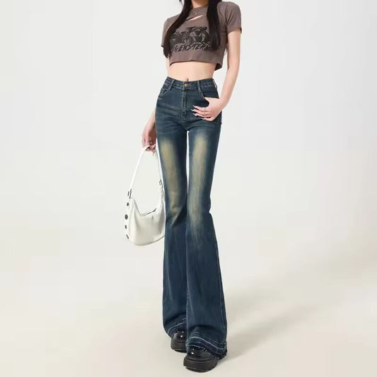 Women's Blue Y2k Flare Jeans Baggy Harajuku Streetwear Aesthetic Denim Trousers Jean Pants Oversize Vintage 2000s Trashy Clothes