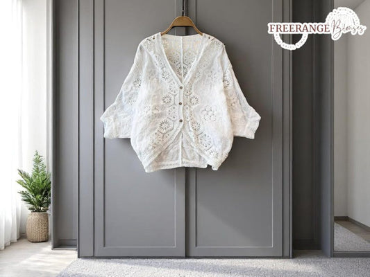 Boho Cotton Lace Top | Floral Crochet V-Neck Blouse | Button Front Layering Shirt | Soft Lightweight Cover-Up | Casual Relaxed Fit Style